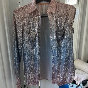 Anthropologie Remi Sequin Ombre Button-Down Shirt Multicolor XS Relaxed